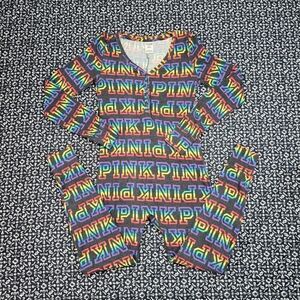 RARE VS PINK Pride Rainbow Logo Onsie Button Comfy Casual Pajamas Jumpsuit